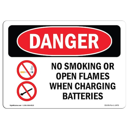 Signmission OSHA Sign, No Smoking When Charging Batteries, 18in X 12in Rigid Plastic, 12" W, 18" L, Landscape OS-DS-P-1218-L-1476
